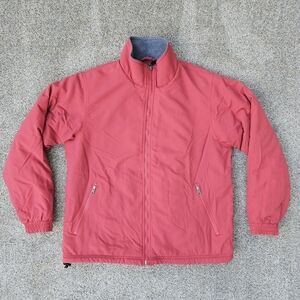 Vintage LL Bean Bomber Jacket Red Gray Fleece Lined Zip Up Chore Coat Womens Med